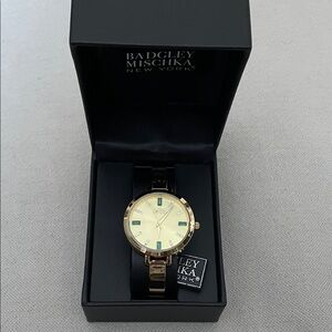 Badgley Mischka Gold Dial Black Strap Watch